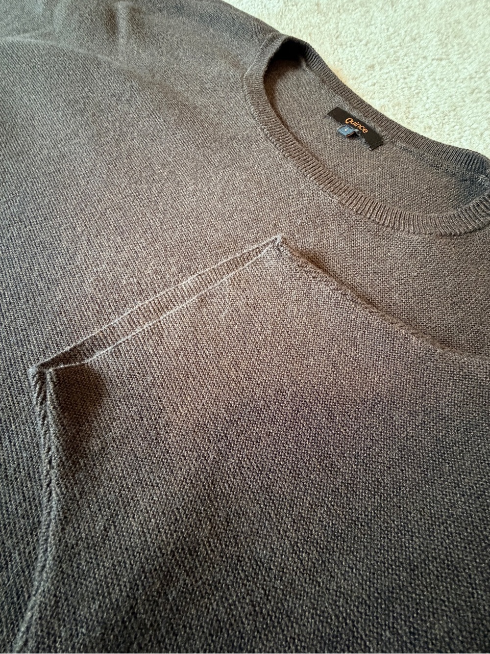 Quince Womens L Lightweight Cotton Cashmere Link-Stitch Dolman Sweater Brown - Picture 5 of 7